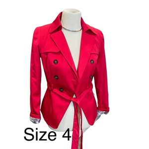 H&M short Pea Coat Rain Jacket New S 4 Belted Spring hot pink